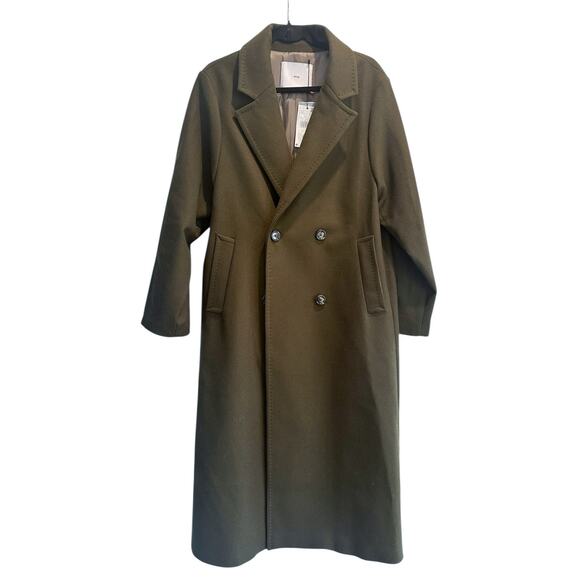 Mango Double Breasted Olive Green Long Wool Coat Small - Picture 7 of 11